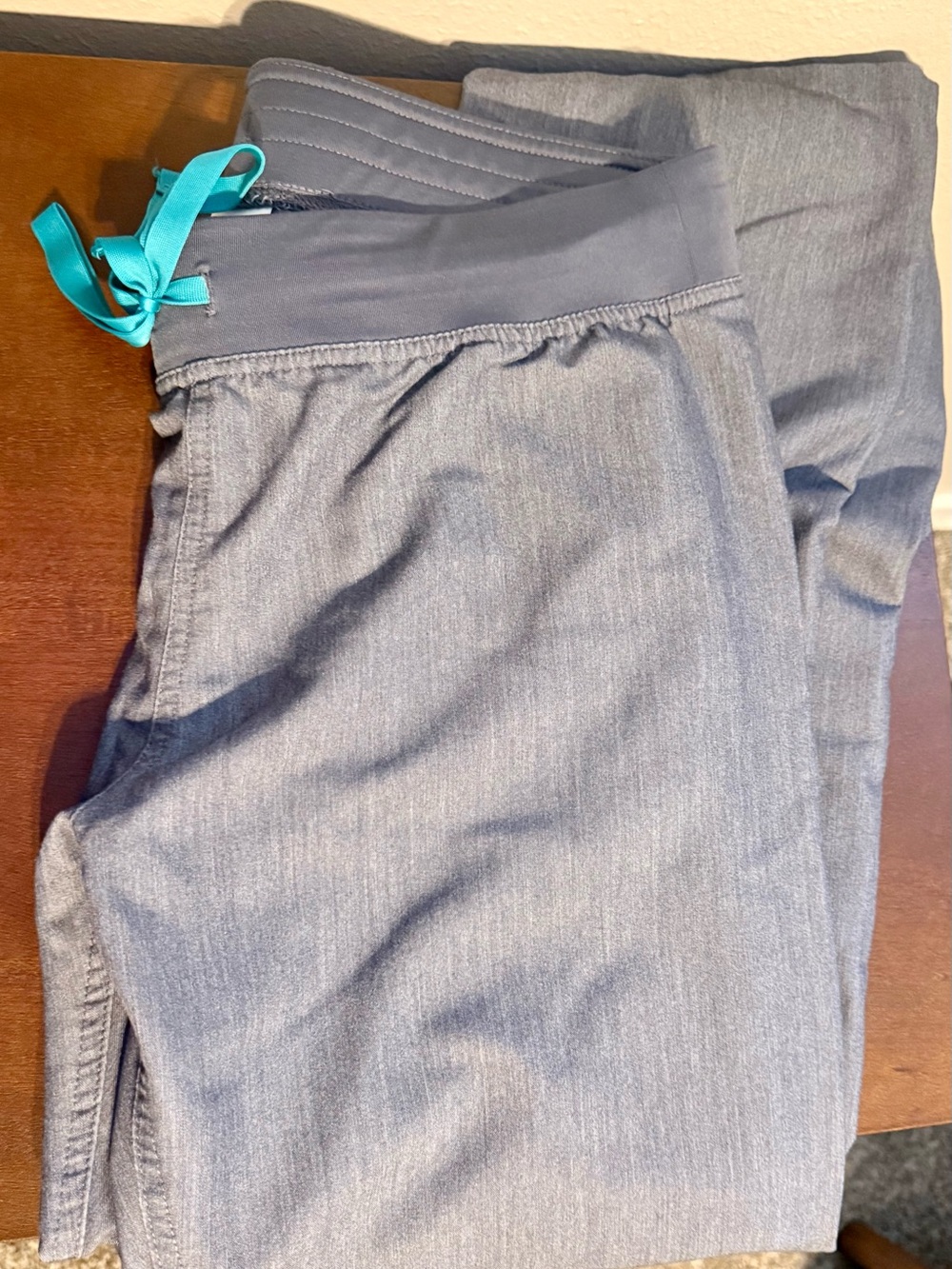 Figs Gray Jogger Pants with Teal Drawstring